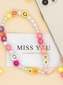 Colorful Smiley Beaded Phone Charm